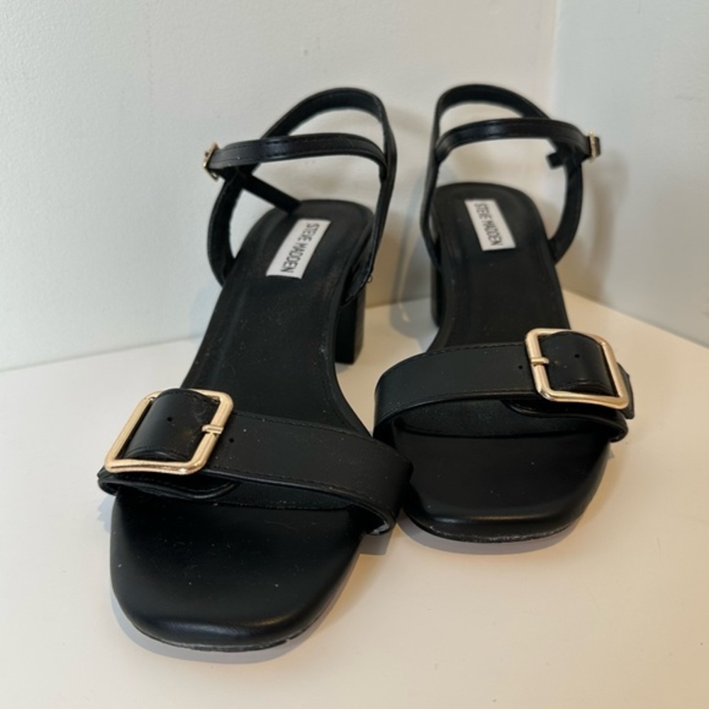 Steve Madden Black Strappy Sandals with Gold Buckle